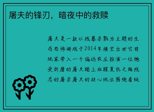 屠夫的锋刃，暗夜中的救赎